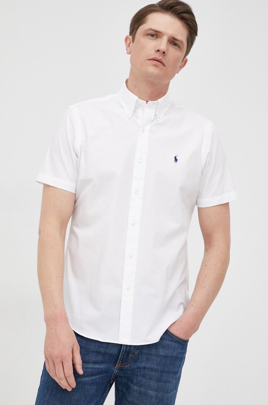 Levně Košile Polo Ralph Lauren pánská, bílá barva, regular, s límečkem button-down