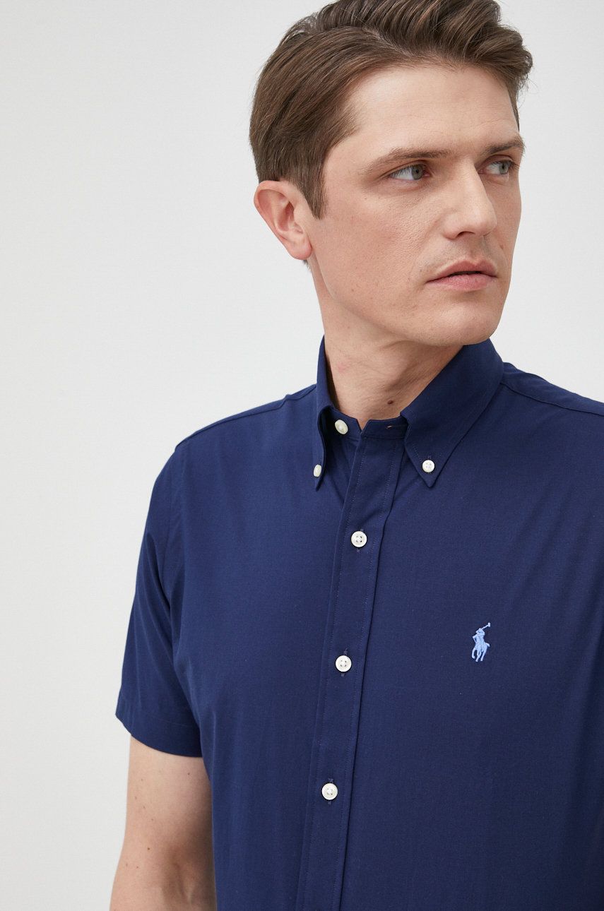 Košile Polo Ralph Lauren pánská, tmavomodrá barva, regular, s límečkem button-down - námořnická modř