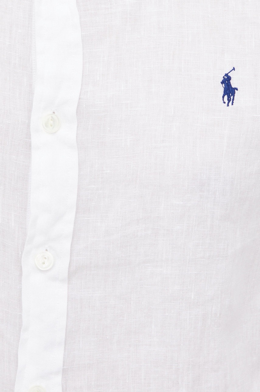 

Льняная рубашка Polo Ralph Lauren мужская цвет белый slim со стойкой