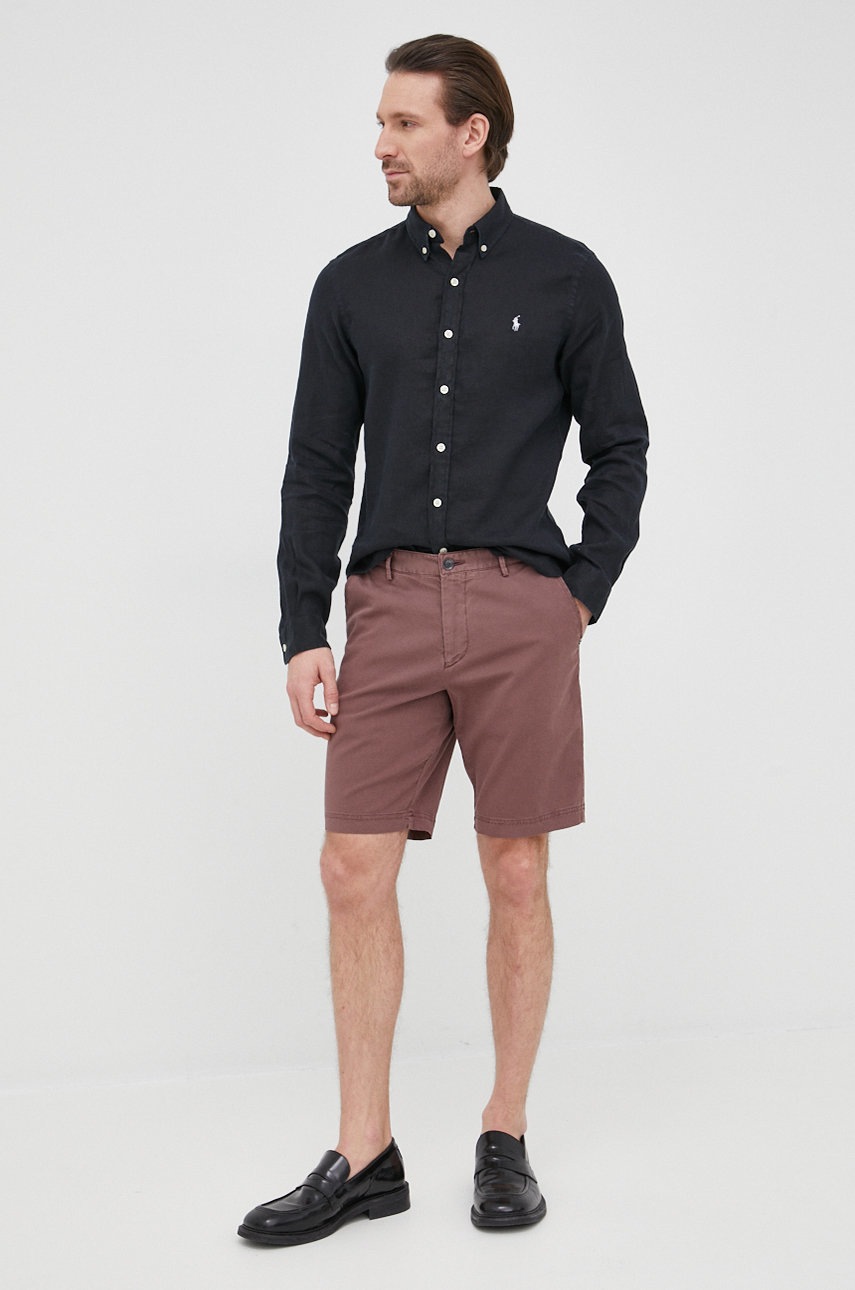 

Сорочка з льону Polo Ralph Lauren чоловіча колір синій slim комір button-down