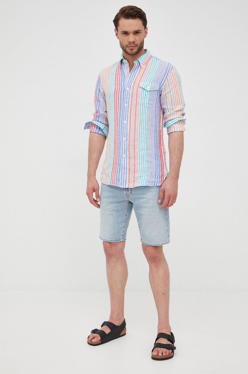 

Льняная рубашка Polo Ralph Lauren мужская slim воротник button-down