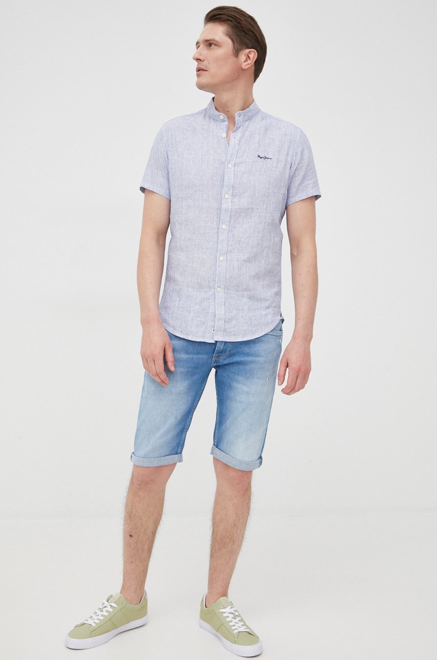

Сорочка з домішкою льону Pepe Jeans Prescot чоловіча slim зі стійкою