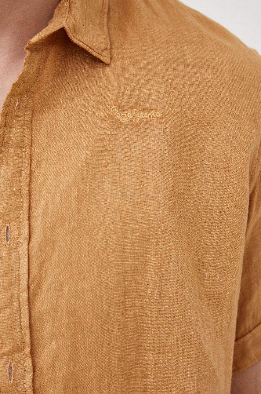 

Сорочка з льону Pepe Jeans Parks чоловіча колір коричневий regular класичний комір