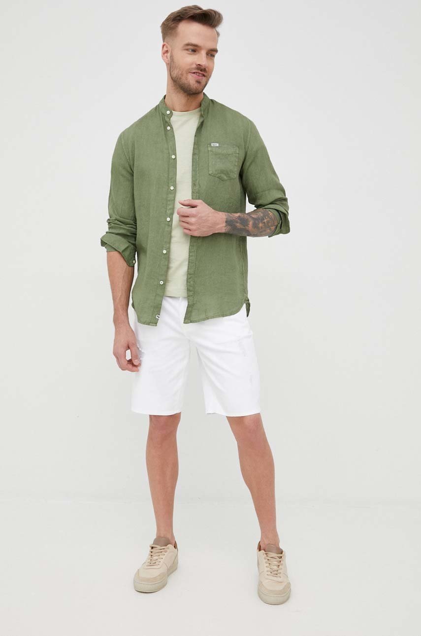

Льняная рубашка Pepe Jeans Patwin мужская цвет зелёный regular со стойкой