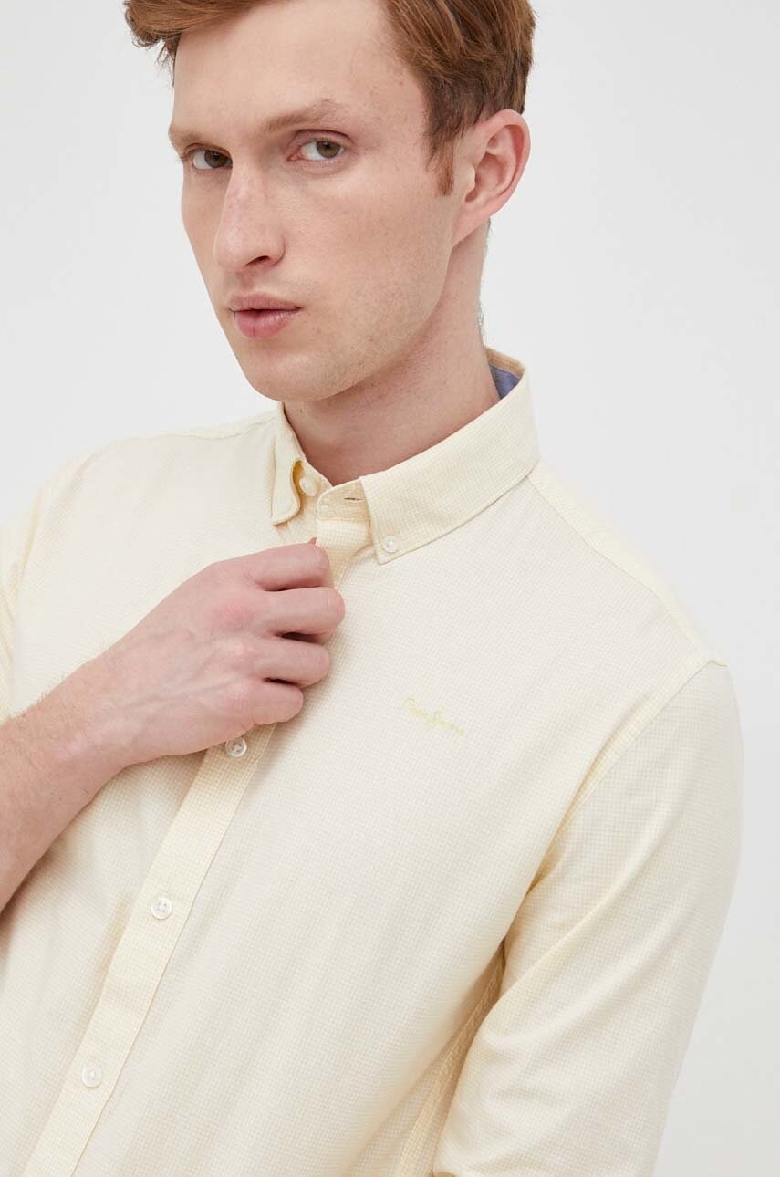 Pepe jeans camasa poole d barbati, culoarea galben, cu guler button-down, slim