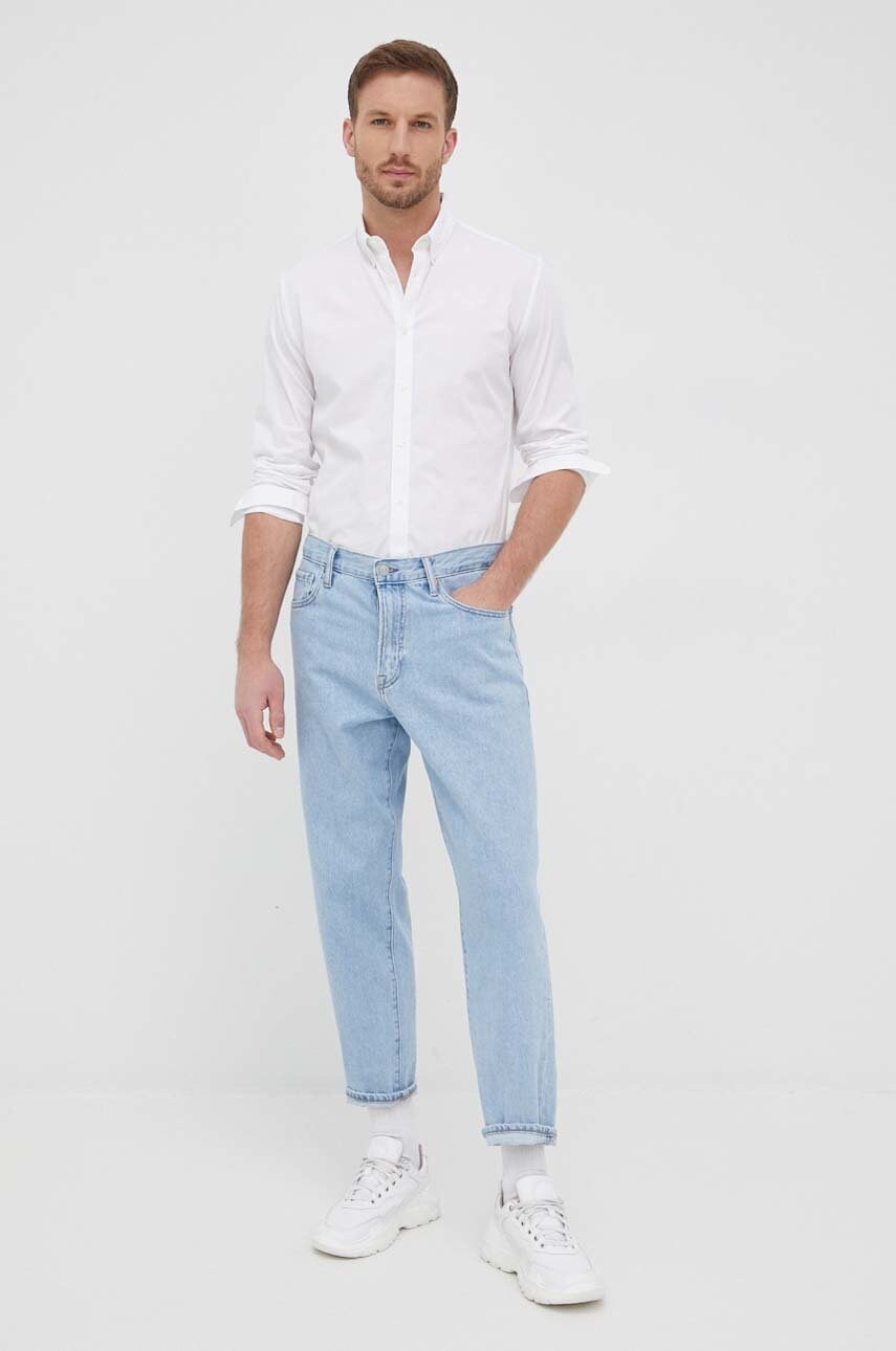 

Риза Pepe Jeans Penton мъжка в бяло с кройка по тялото с яка с копче, Бял