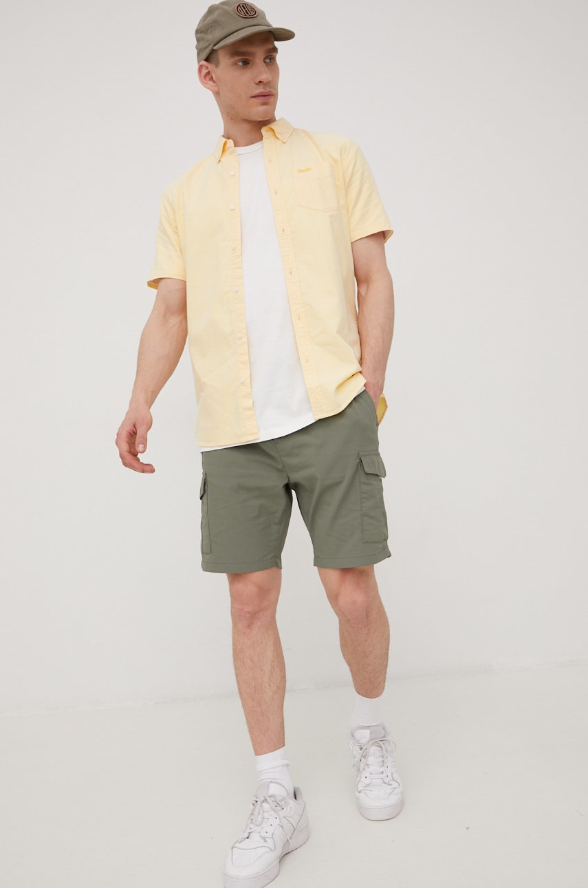 

Бавовняна сорочка Superdry чоловіча колір жовтий regular комір button-down