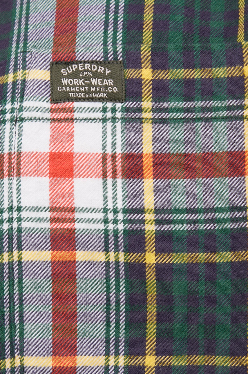 

Хлопковая рубашка Superdry мужская цвет зелёный slim воротник button-down