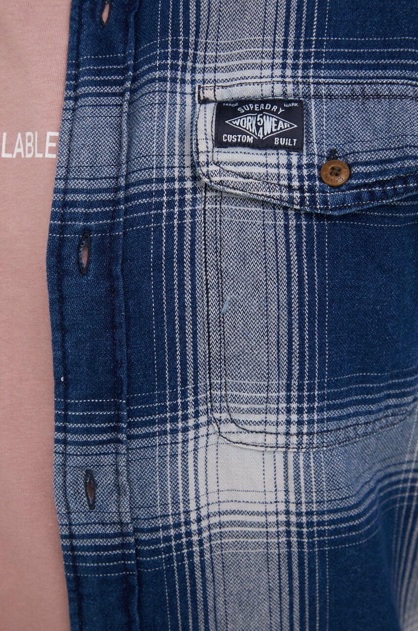 

Хлопковая рубашка Superdry мужская цвет синий regular воротник button-down