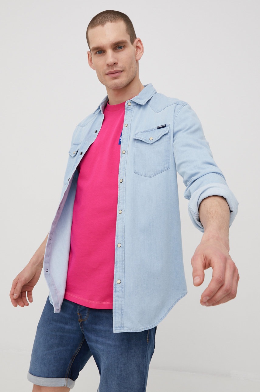 

Дънкова риза Superdry мъжка със стандартна кройка с класическа яка, Син