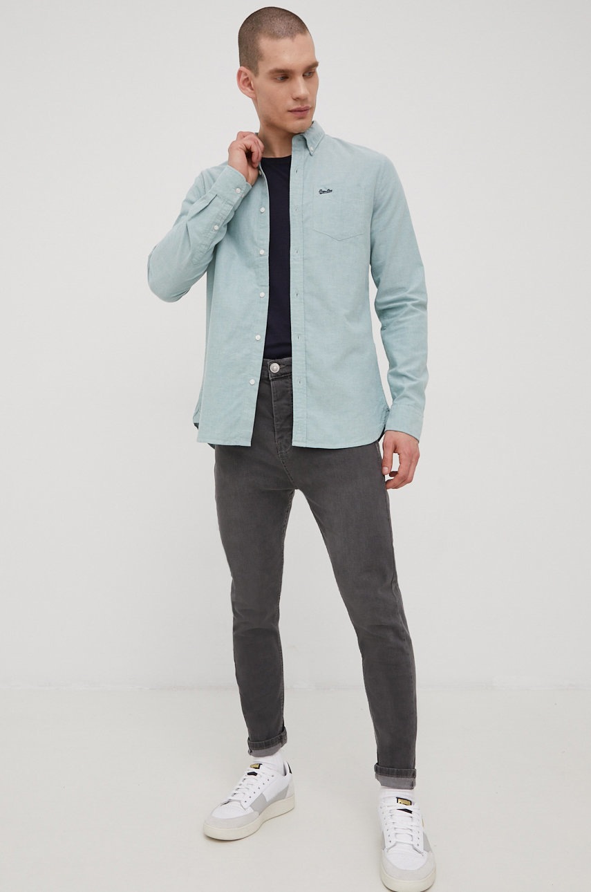 

Хлопковая рубашка Superdry мужская цвет зелёный regular воротник button-down