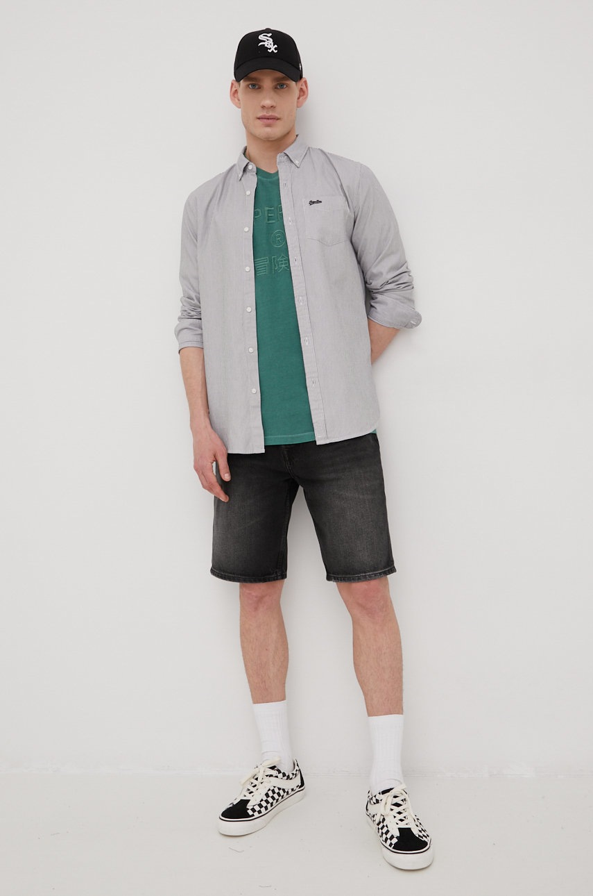 

Хлопковая рубашка Superdry мужская цвет серый regular воротник button-down