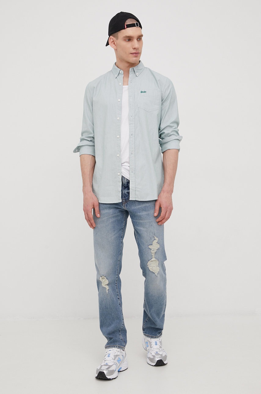 

Хлопковая рубашка Superdry мужская цвет зелёный regular воротник button-down