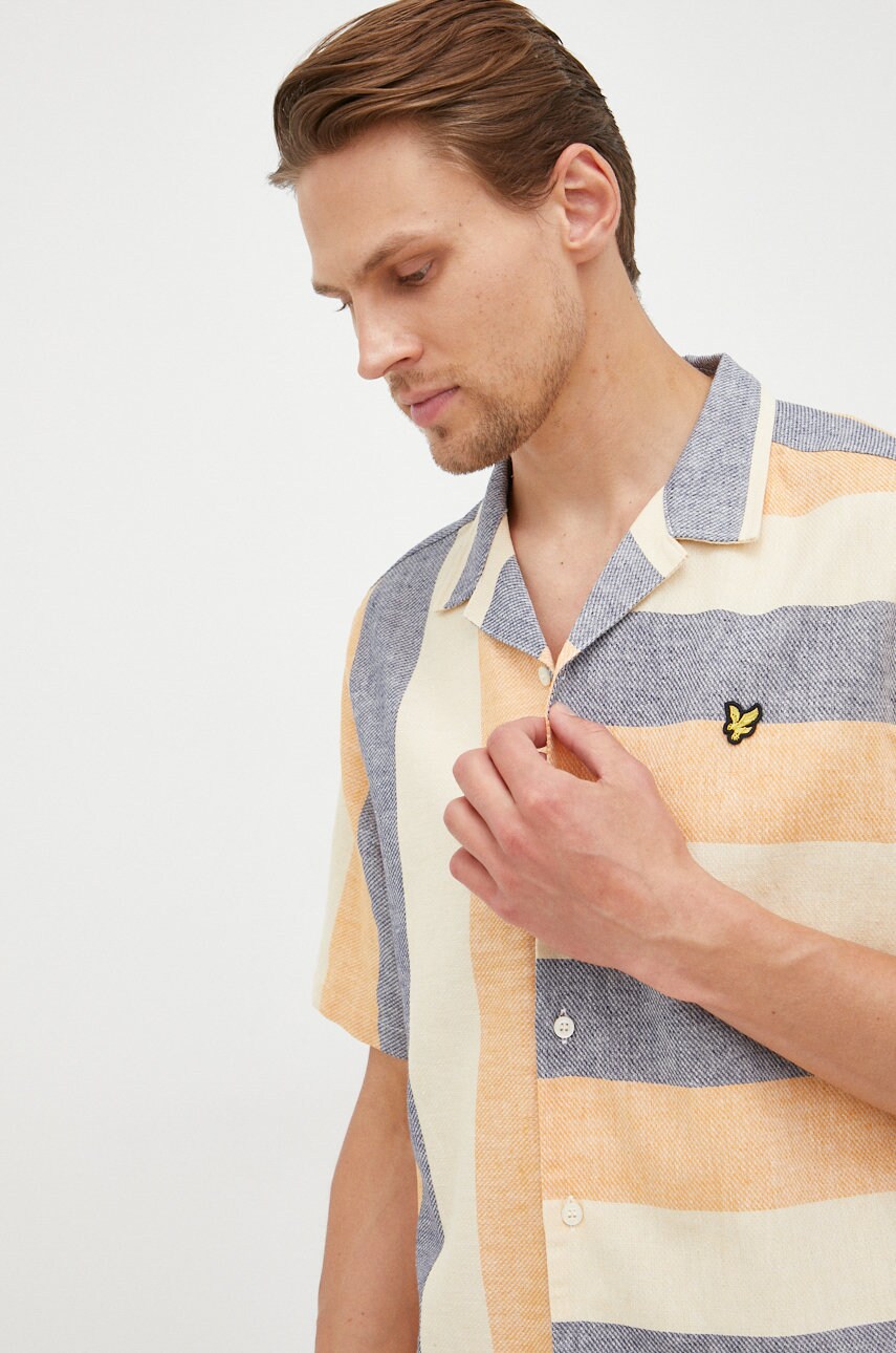 Lyle & scott camasa de in barbati, culoarea bej, regular
