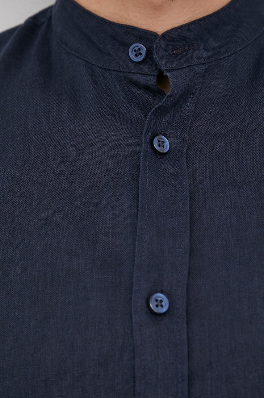 

Сорочка з льону BOSS Boss Casual чоловіча колір синій regular зі стійкою