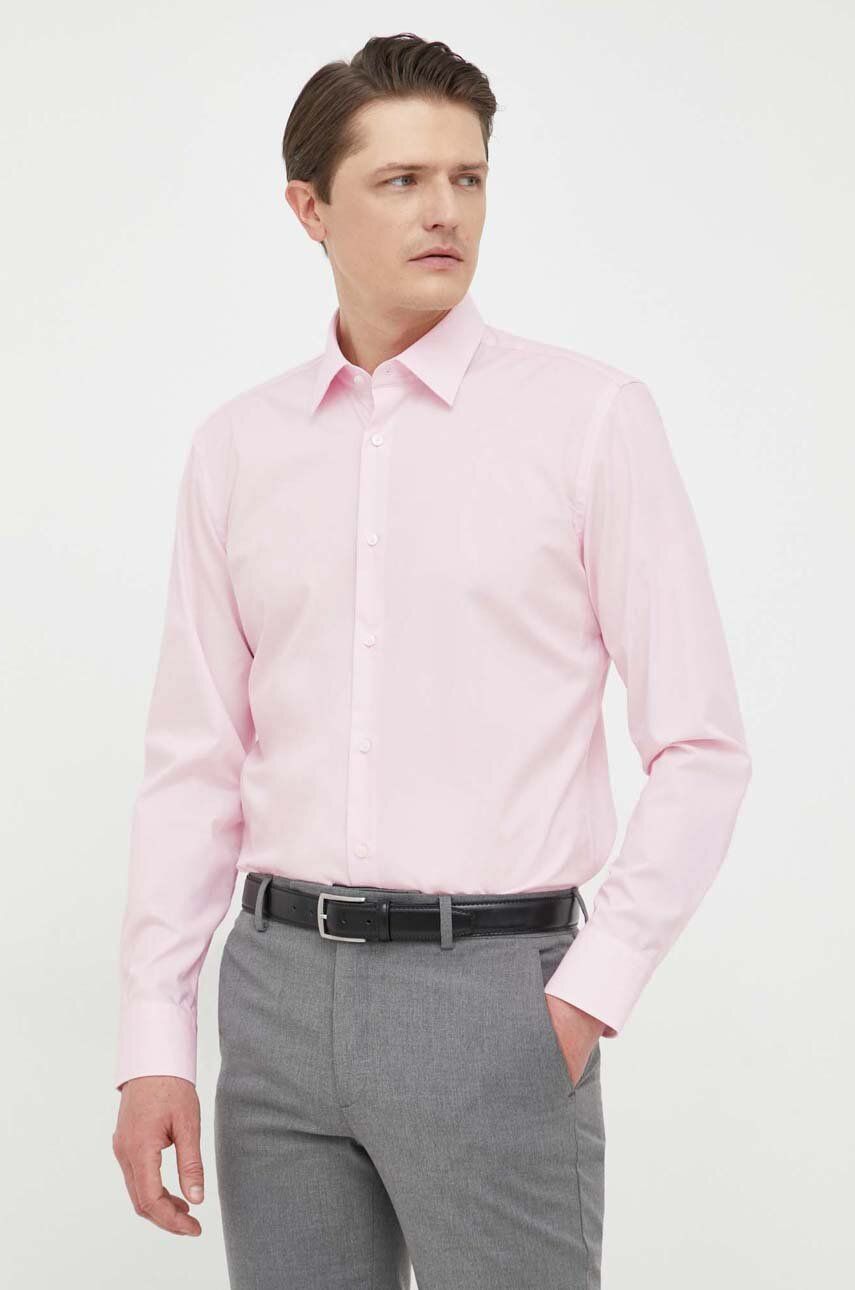E-shop Košile BOSS pánská, růžová barva, slim, s klasickým límcem