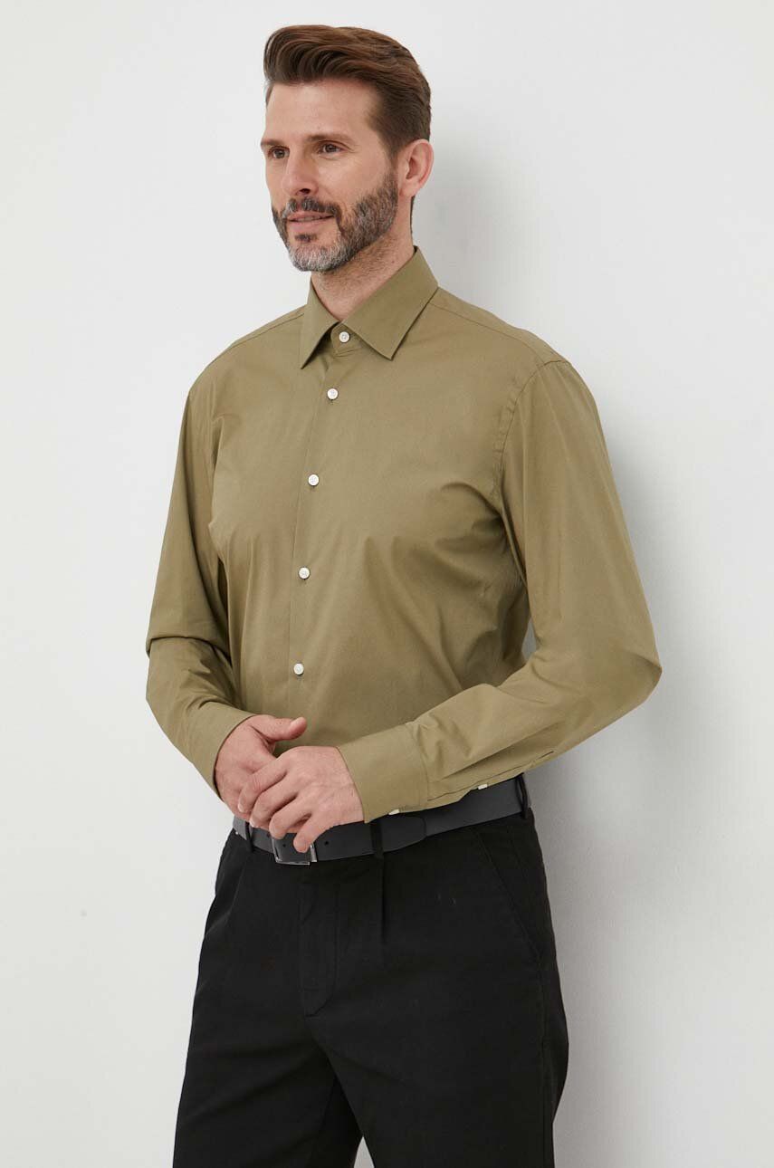Košile BOSS pánská, zelená barva, slim, s klasickým límcem, 50469345