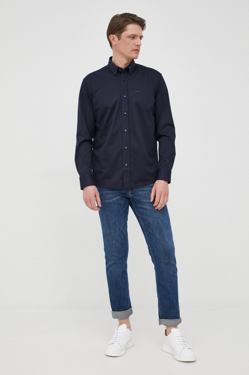 

Рубашка BOSS мужская цвет синий regular воротник button-down