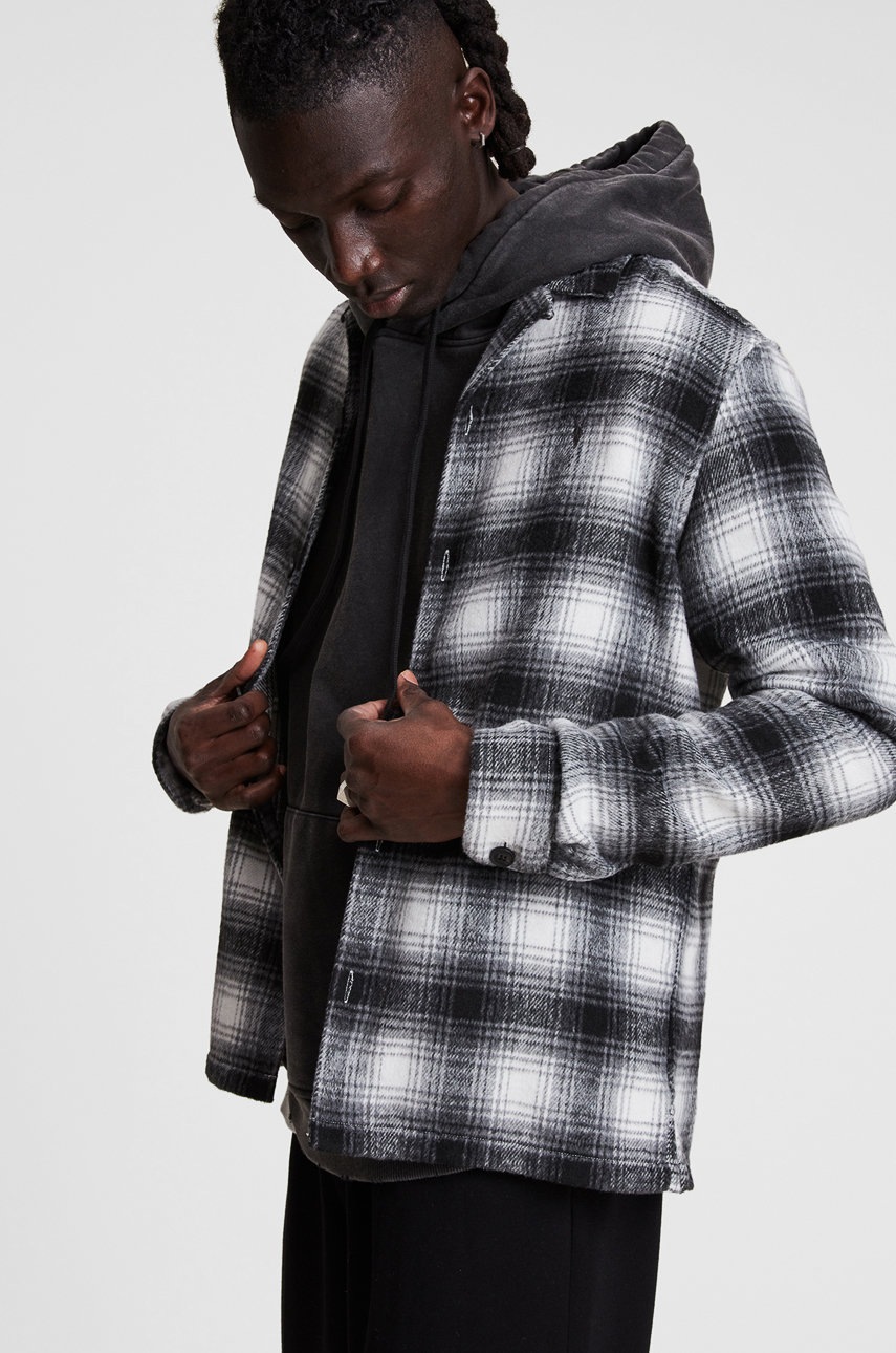 

Сорочка з домішкою вовни AllSaints чоловіча колір білий relaxed класичний комір