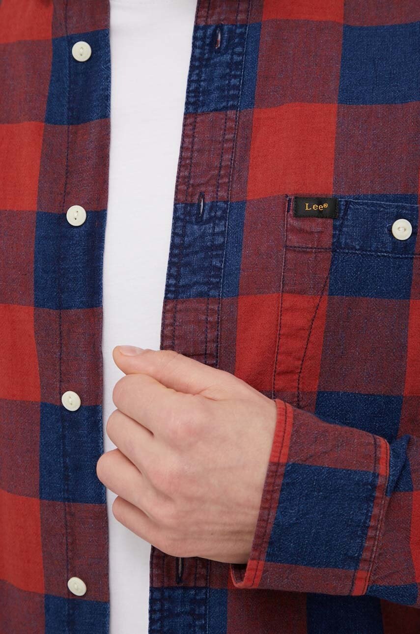 

Рубашка с примесью льна Lee мужская цвет красный relaxed воротник button-down