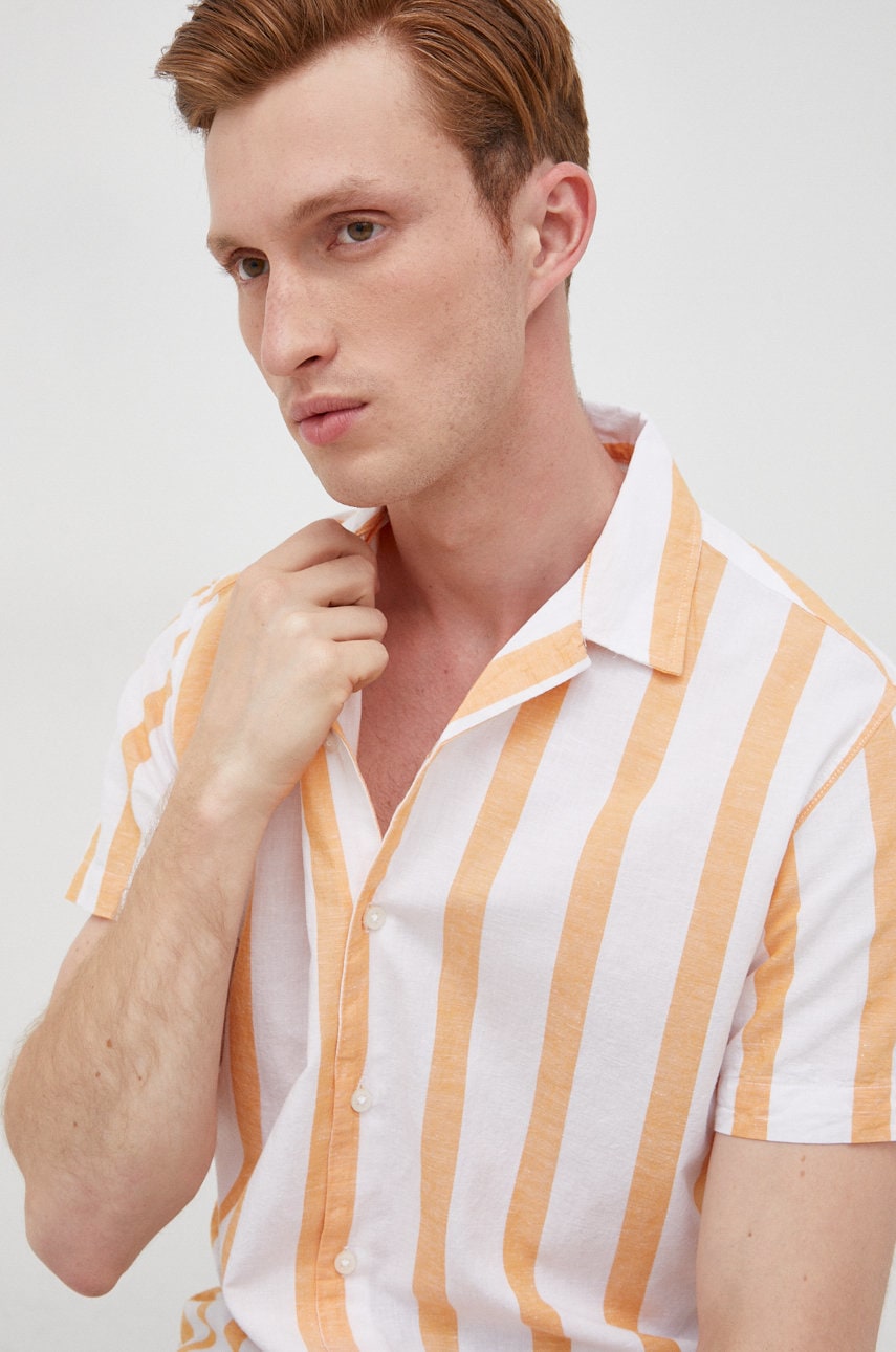 Selected homme camasa din amestec de in barbati, culoarea portocaliu, regular