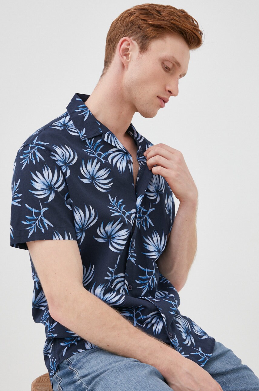 Selected homme camasa din amestec de in barbati, culoarea albastru marin, regular