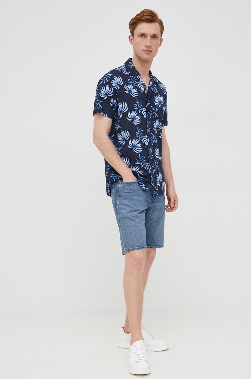

Сорочка з домішкою льону Selected Homme чоловіча колір синій regular