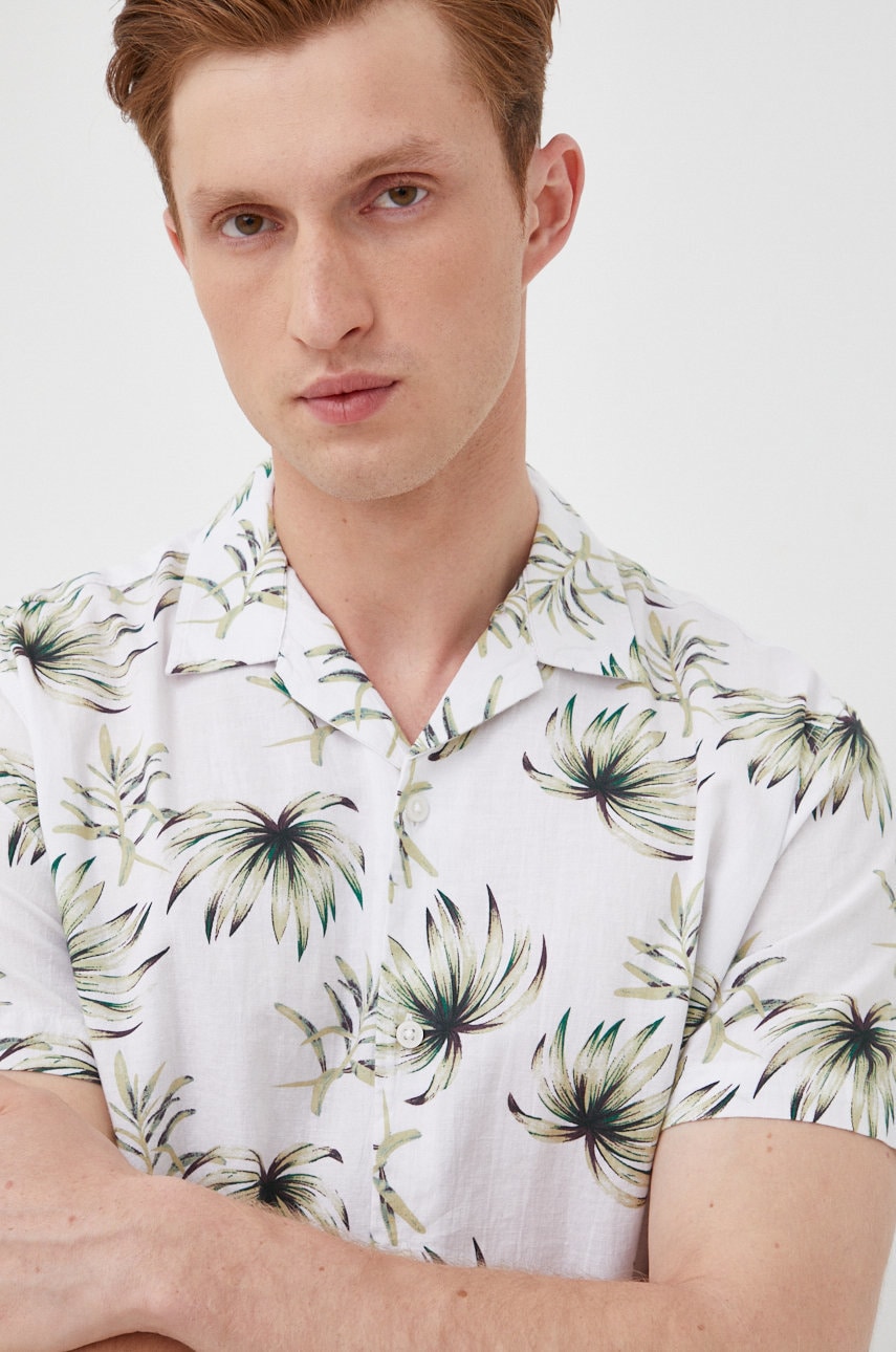 Selected homme camasa din amestec de in barbati, culoarea alb, regular