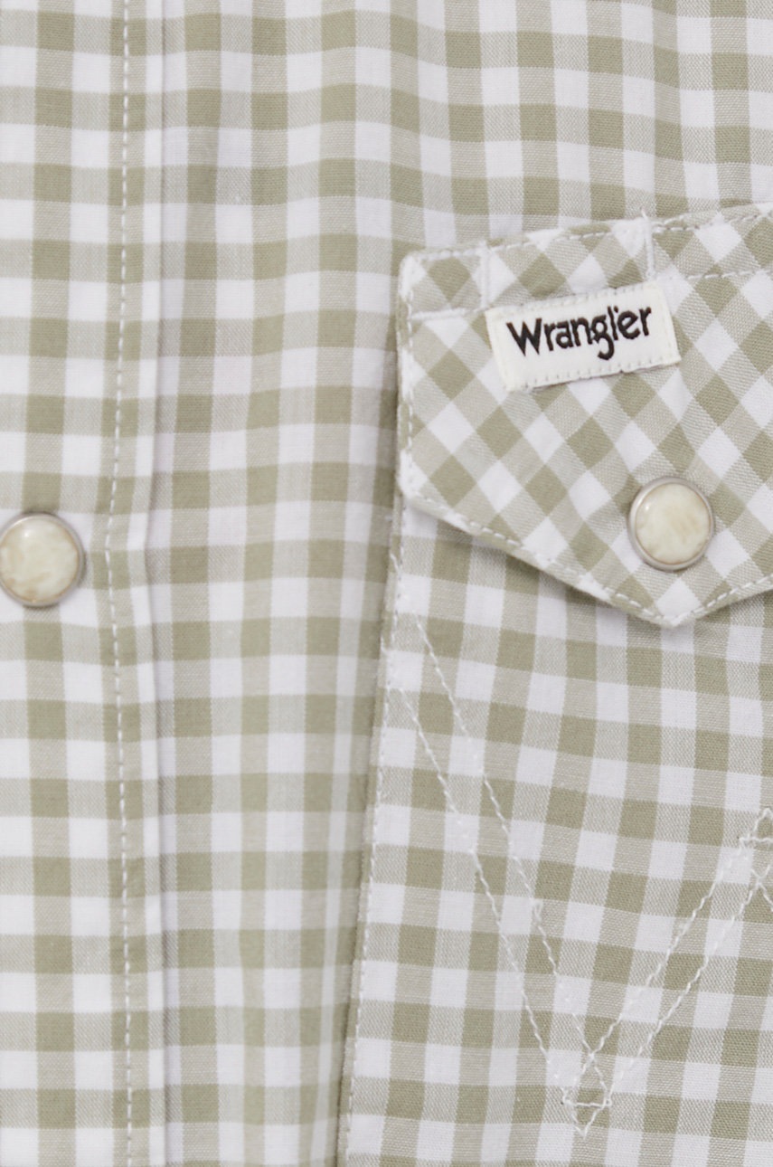 

Хлопковая рубашка Wrangler мужская цвет зелёный regular классический воротник