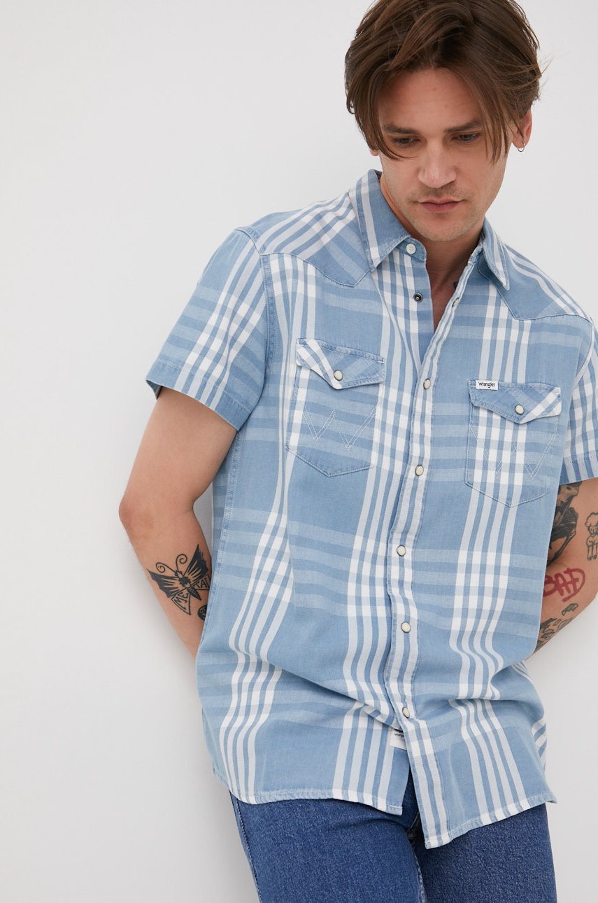 

Памучна риза Wrangler мъжка със стандартна кройка, Син