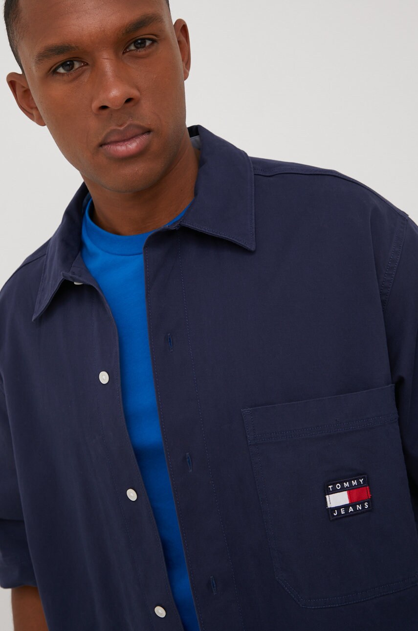 Tommy jeans camasa barbati, culoarea albastru marin, relaxed