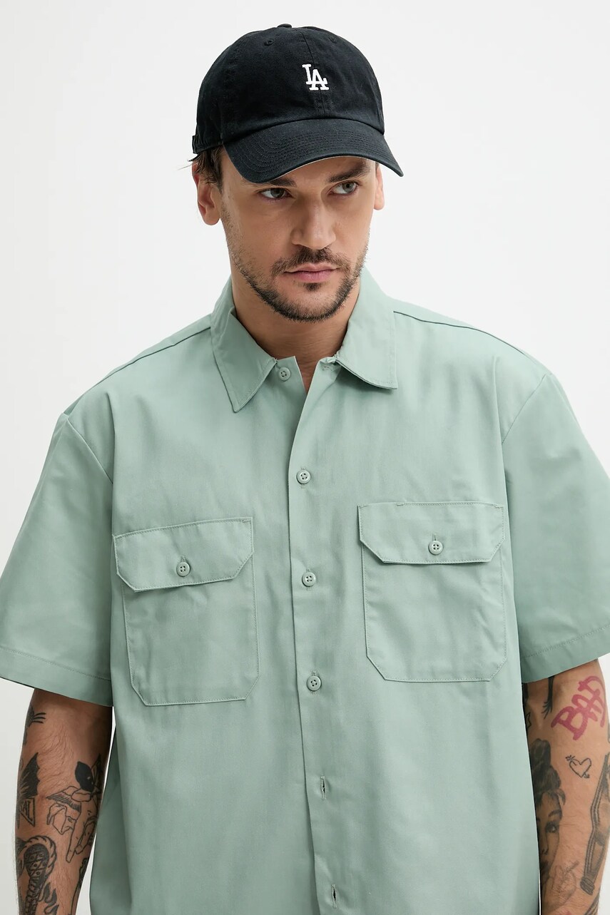 Dickies camasa barbati, culoarea verde, cu guler clasic, regular Dickies camasa barbati, culoarea verde, cu guler clasic, regular
