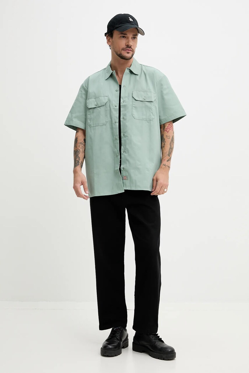 Рубашка Dickies мужская цвет зелёный regular классический воротник Рубашка Dickies мужская цвет зелёный regular классический воротник
