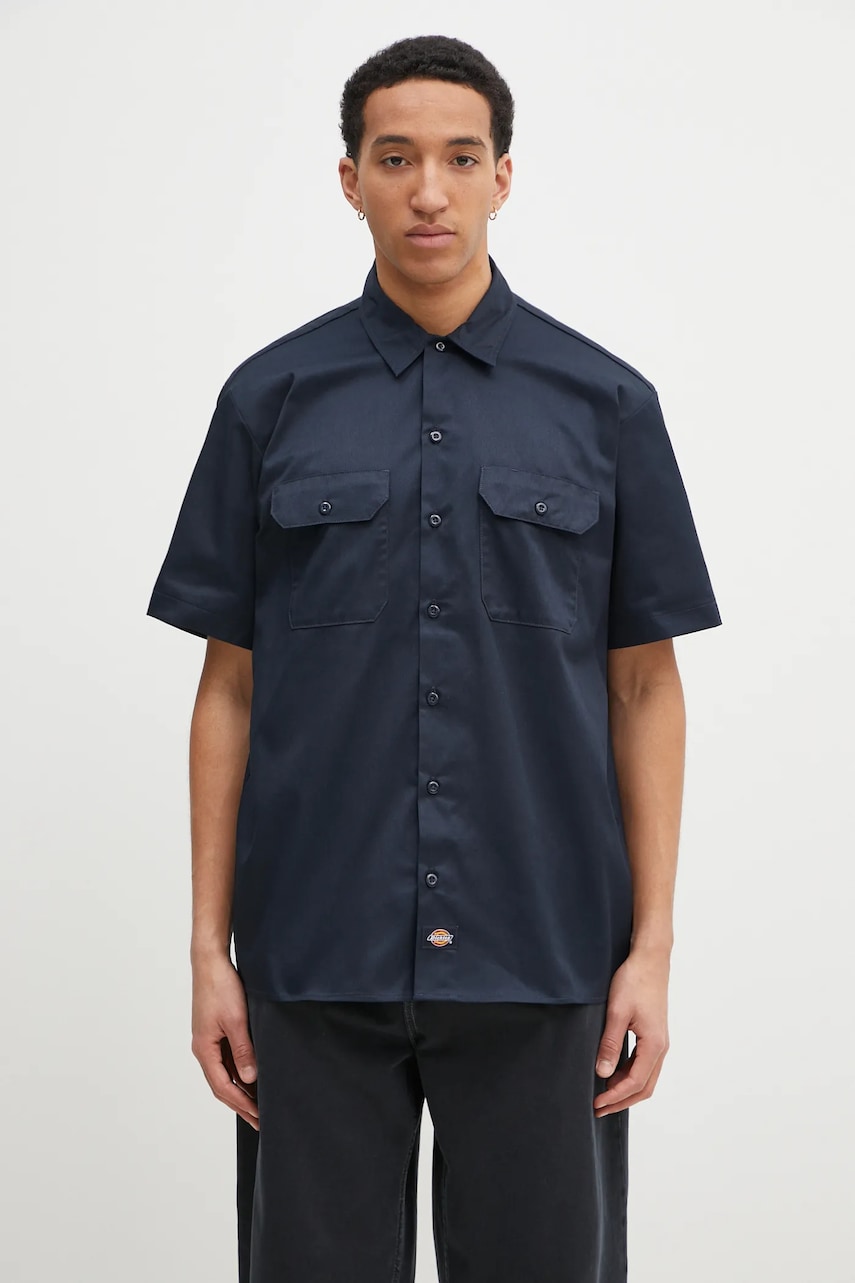 Košeľa Dickies pánska, tmavomodrá farba, regular, s klasickým golierom