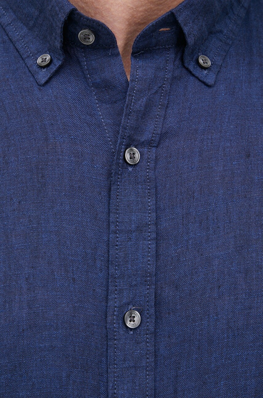 

Сорочка з льону Michael Kors чоловіча колір синій slim комір button-down