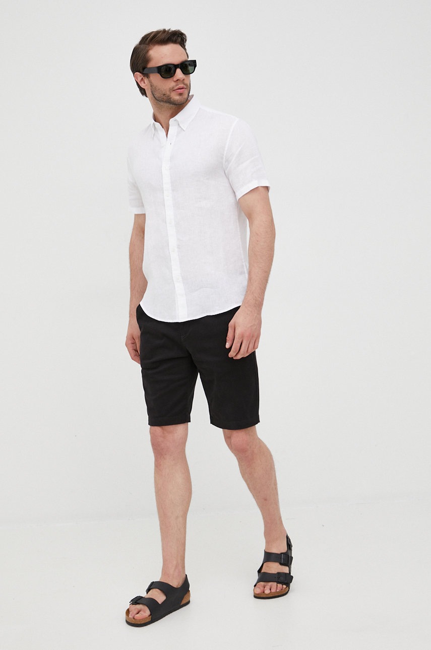 

Льняная рубашка Michael Kors мужская цвет белый slim воротник button-down