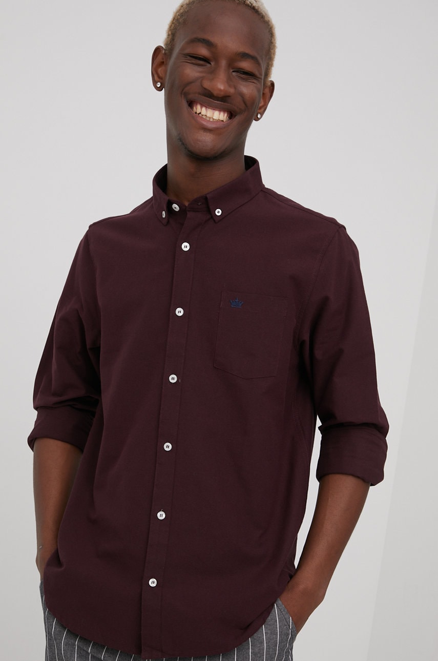 Brave soul camasa din bumbac barbati, culoarea violet, cu guler button-down, regular