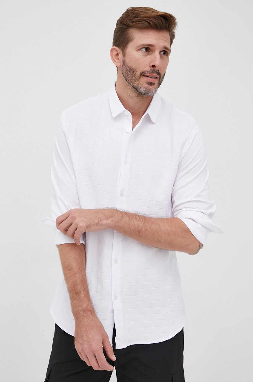 Armani exchange camasa din bumbac barbati, culoarea alb, cu guler clasic, regular