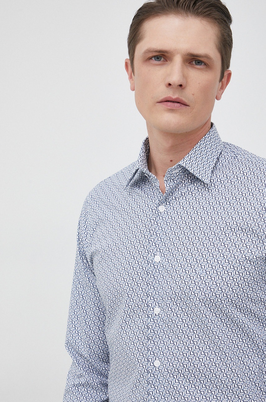 

Риза Michael Kors мъжка с кройка по тялото с класическа яка, Син