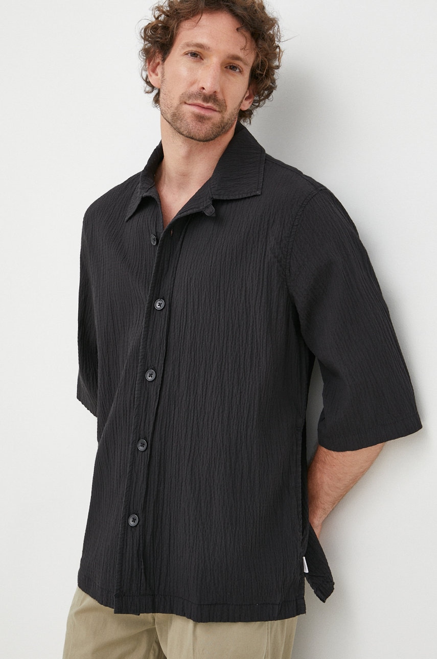 Lindbergh camasa barbati, culoarea negru, cu guler clasic, relaxed