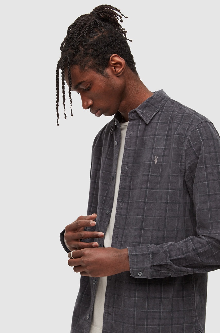 

Бавовняна сорочка AllSaints чоловіча колір сірий slim класичний комір
