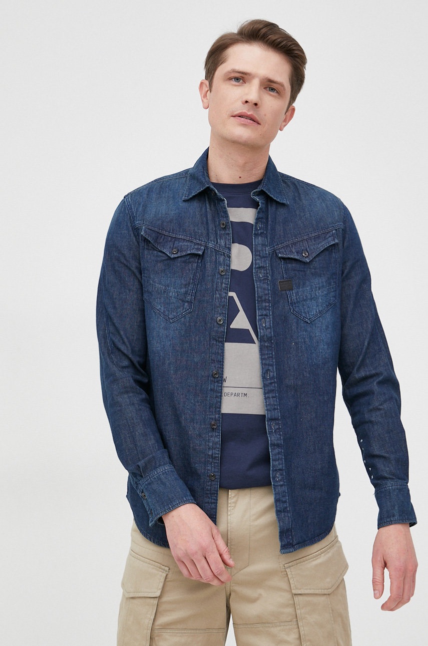 

Дънкова риза G-Star Raw мъжка в тъмносиньо с кройка по тялото с класическа яка, Тъмносин