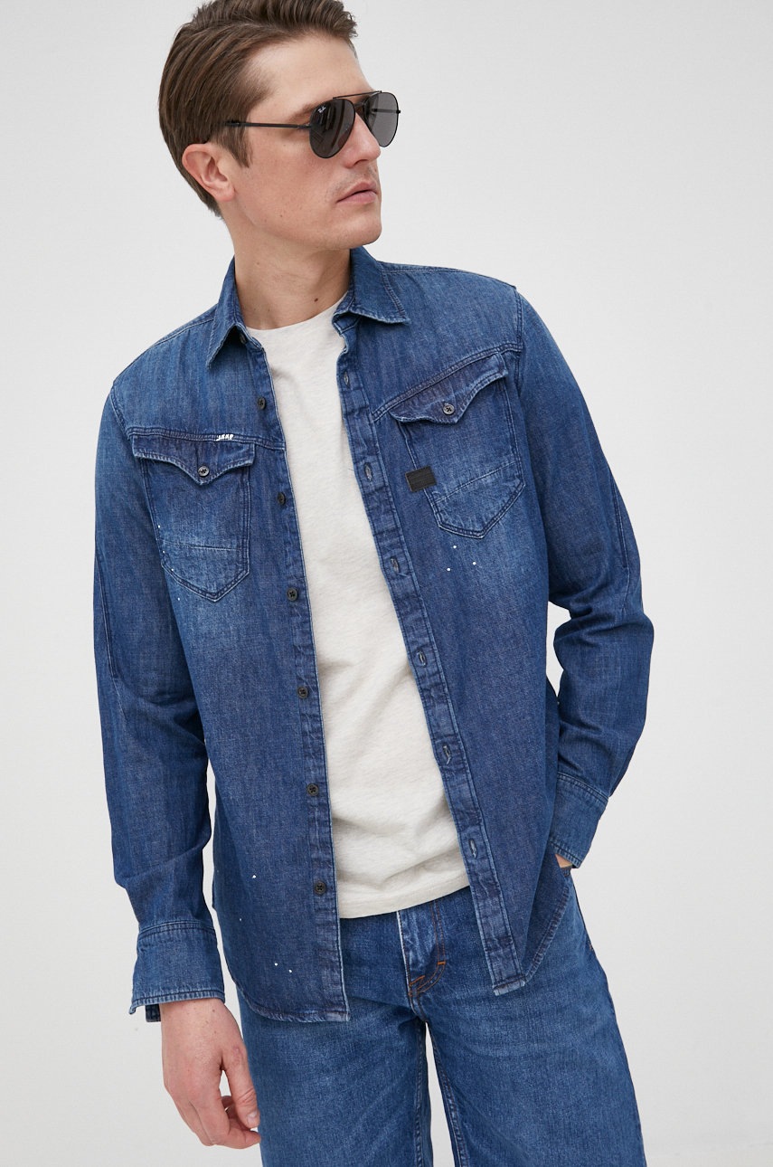 

Дънкова риза G-Star Raw мъжка в тъмносиньо с кройка по тялото с класическа яка, Тъмносин