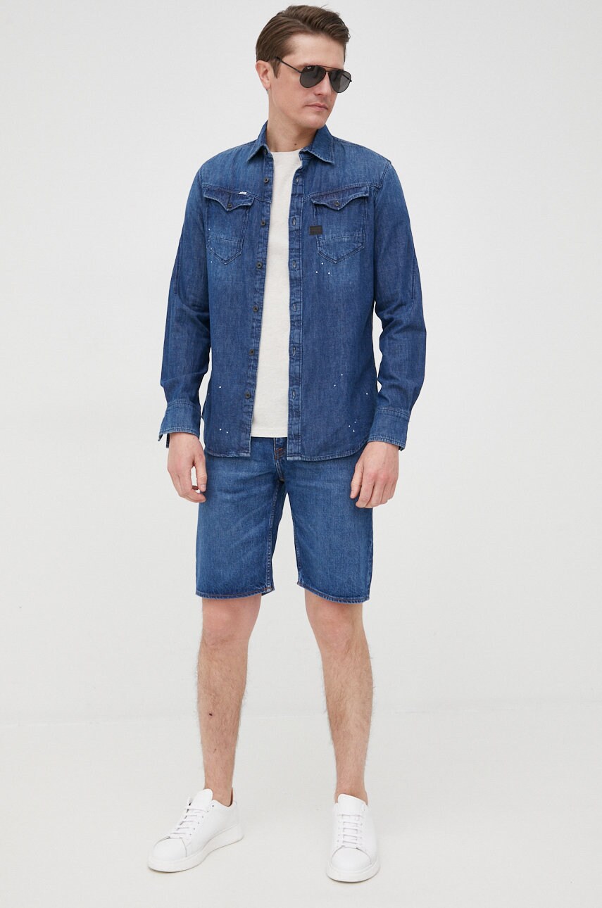 

Джинсовая рубашка G-Star Raw мужская цвет синий slim классический воротник