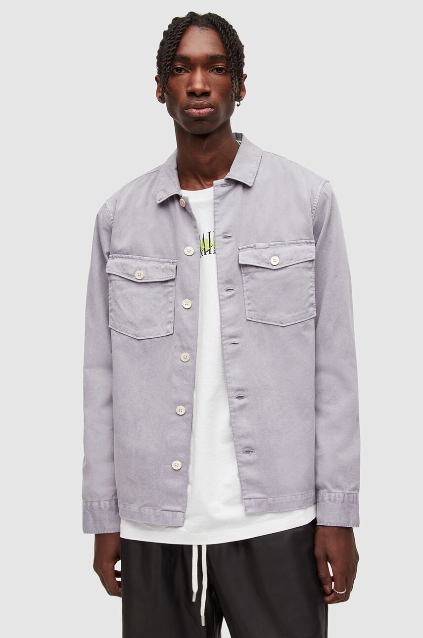 Allsaints camasa din bumbac barbati, culoarea gri, cu guler clasic, regular