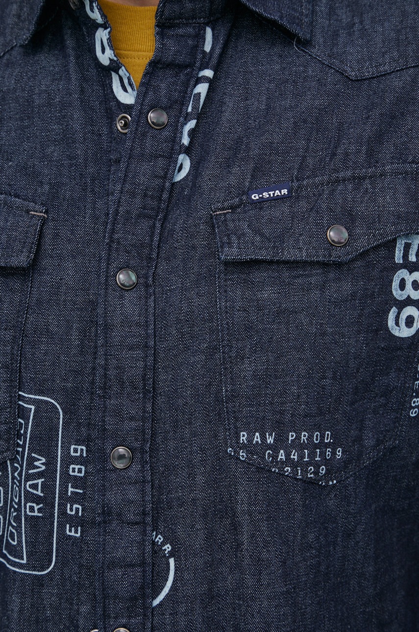 

Джинсовая рубашка G-Star Raw мужская цвет синий slim классический воротник