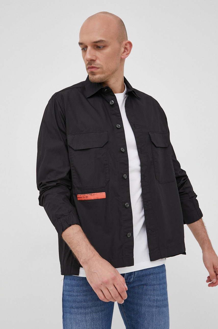 

Памучна риза G-Star Raw мъжка в черно със свободна кройка с класическа яка, Черен