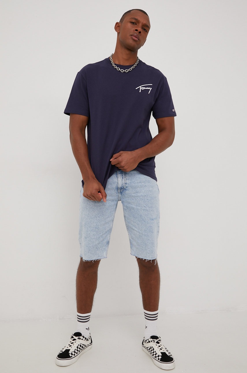 

Хлопковая футболка Tommy Jeans цвет синий с аппликацией
