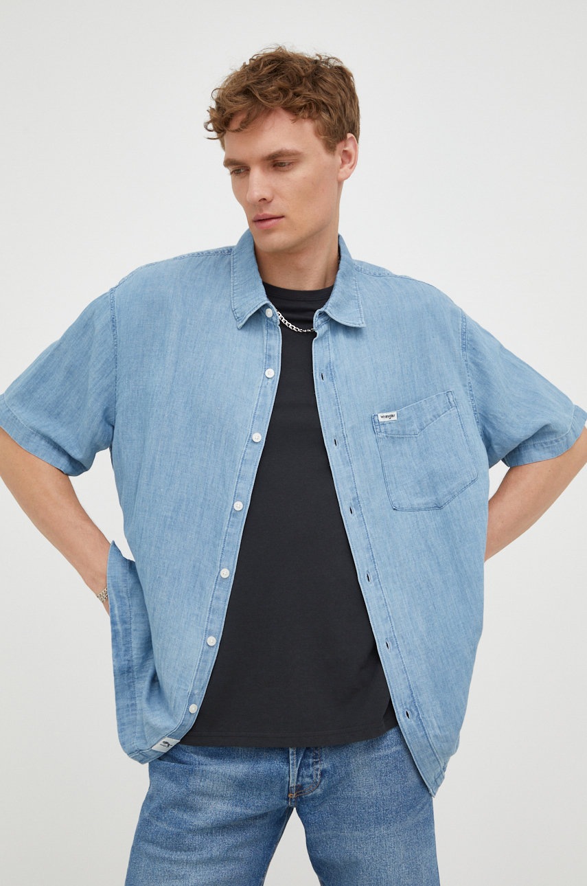 

Дънкова риза Wrangler мъжка със свободна кройка с класическа яка, Син