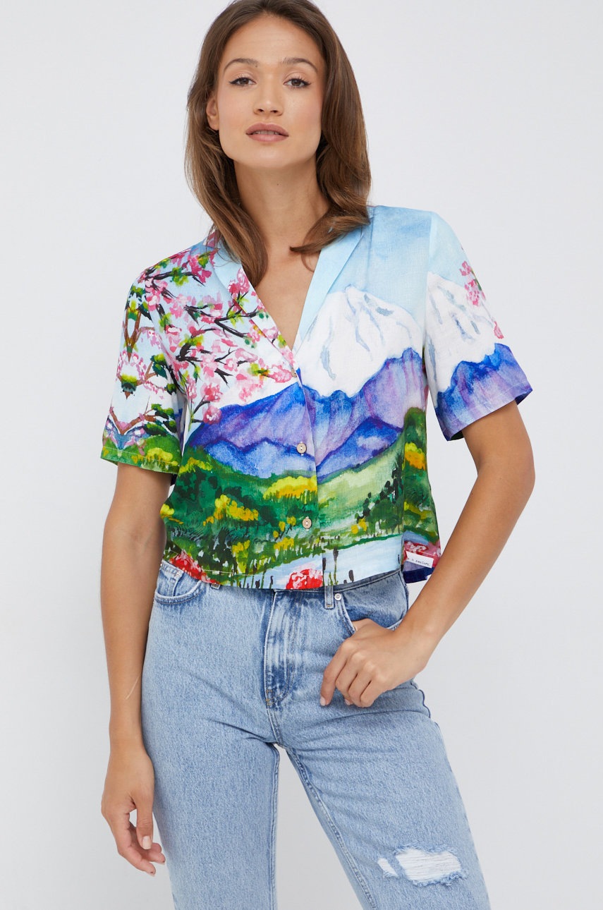 

Риза Desigual дамска със свободна кройка с класическа яка, Многоцветен